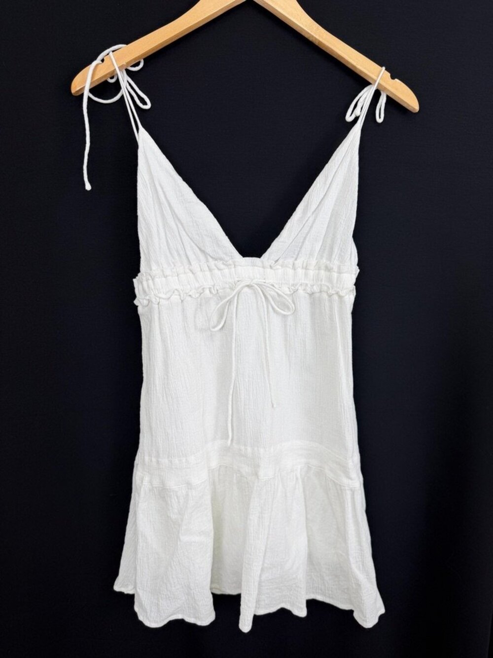 Princess Polly White Cotton Ruffled Tie Strap Mini Dress 6‎